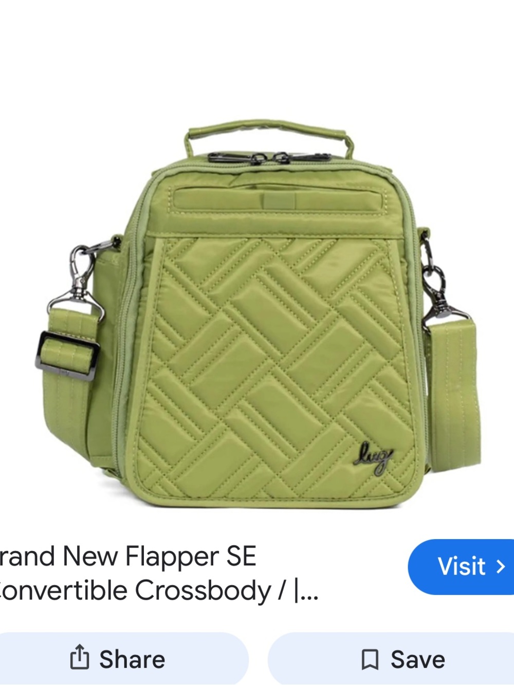 NWOT Lug Quilted Crossbody Bag in Light Green